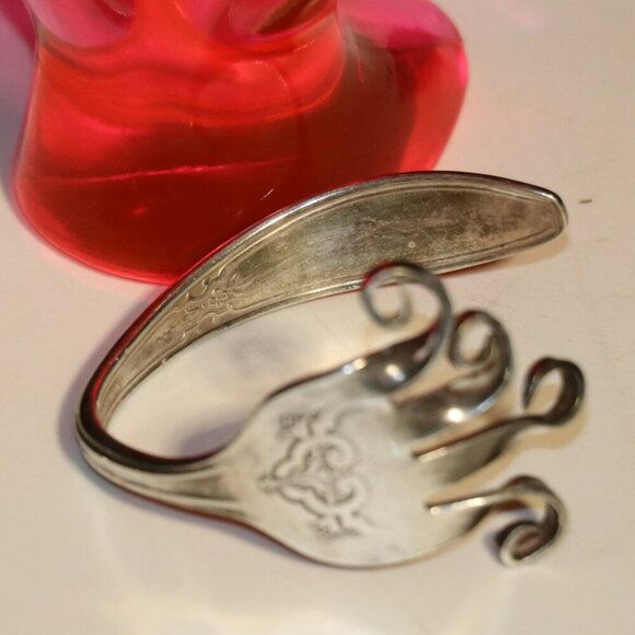 Vintage Sterling Silver Plated Bent Fork Cuff Bracelet